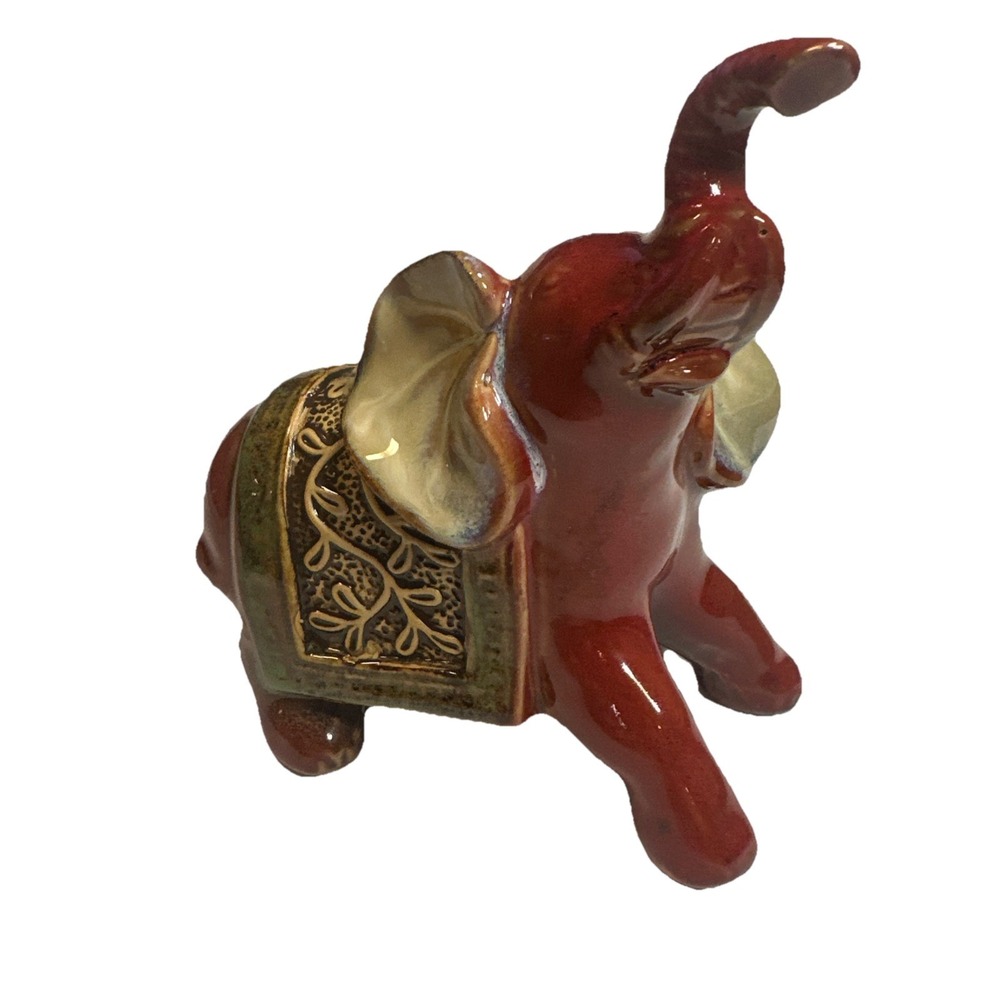 Elephant Trunk Up Ceramic Rust / Multi Tone Statue 7" x 6" x 3.5"‎